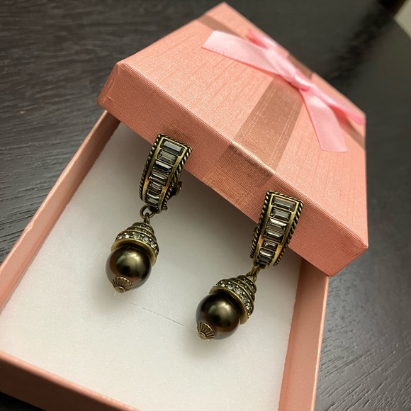 Heidi Daus Black Diamond Swarovski &  Tahitian Earrings Clip on - Picture 3 of 9